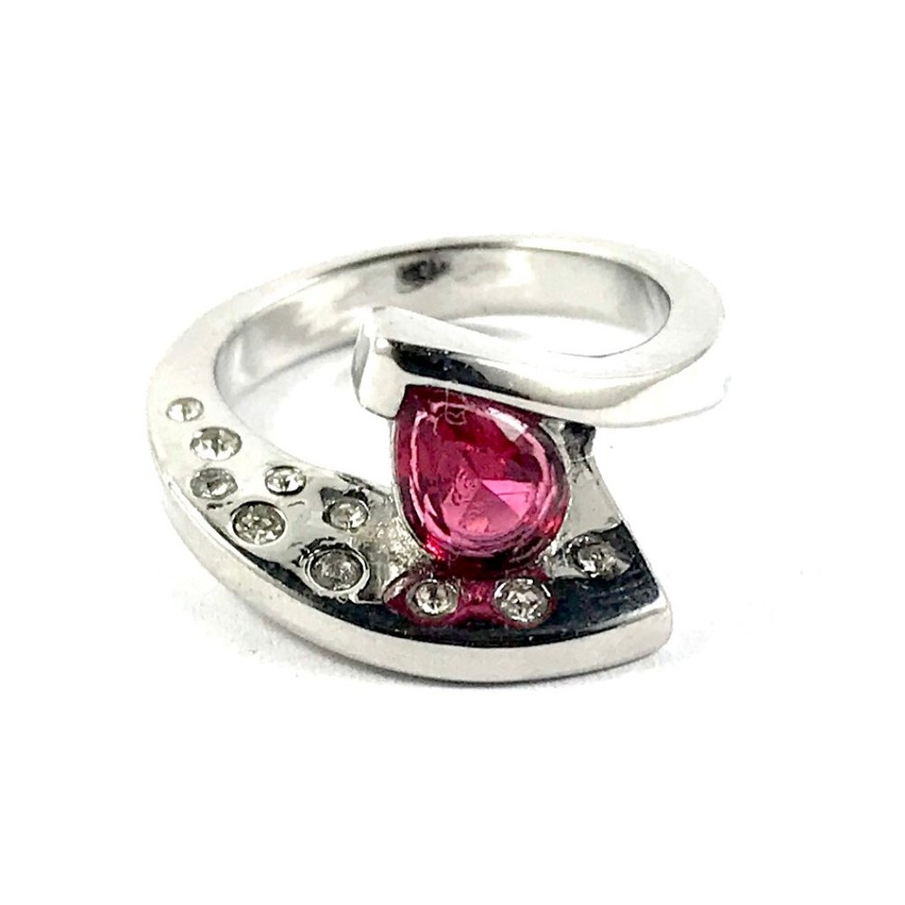 925 Silver Pink Rhinestone Ring Size 7.5